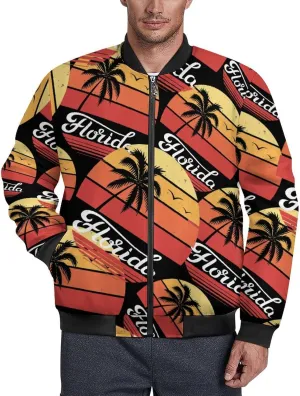 Florida Palm Sunset Men's Bomber Jacket Lightweight Windbreaker Fashion Spring Fall Coats Casual Jackets for Men