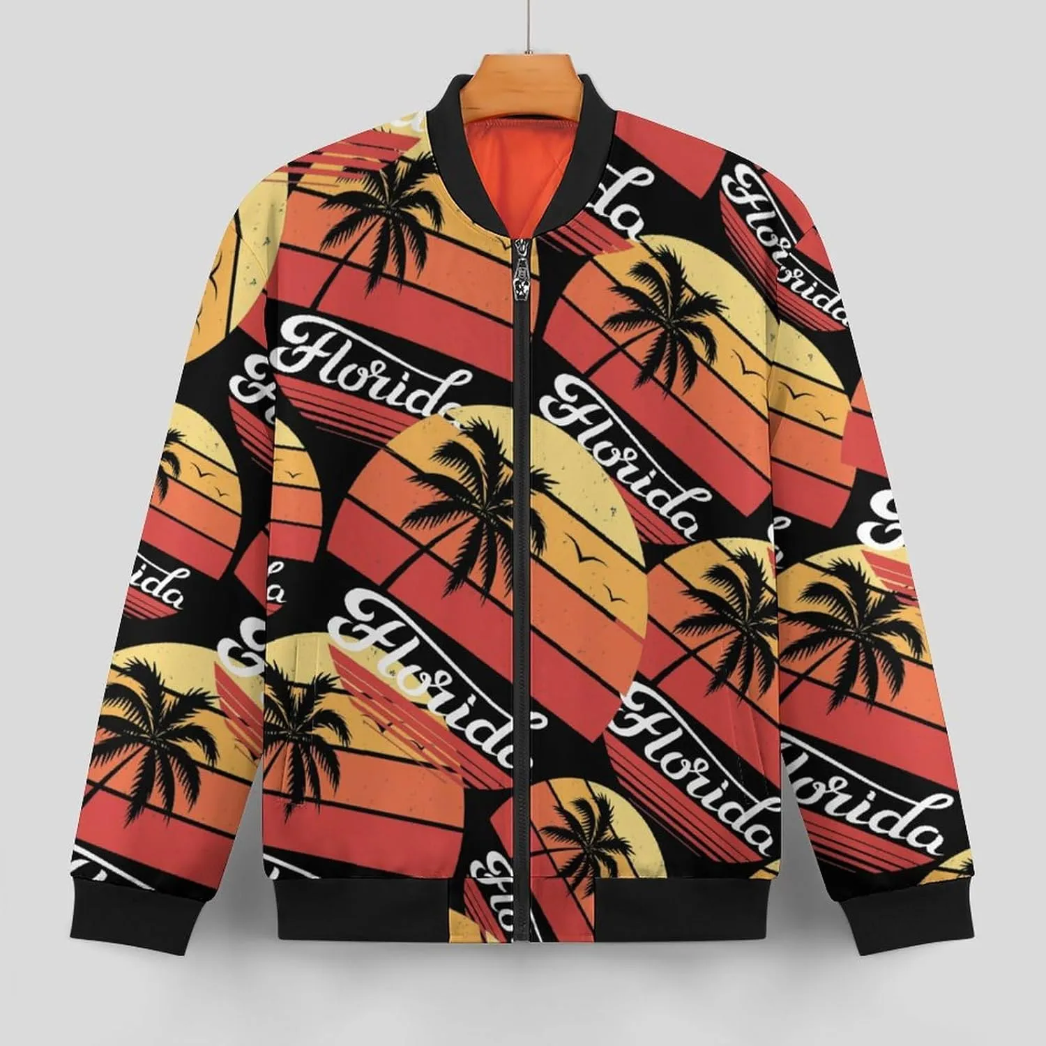 Florida Palm Sunset Men's Bomber Jacket Lightweight Windbreaker Fashion Spring Fall Coats Casual Jackets for Men