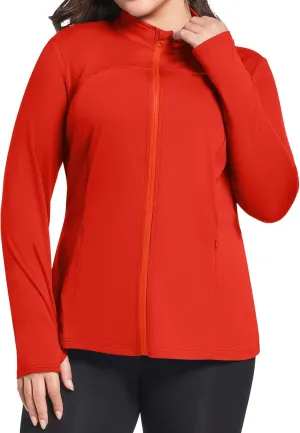 FOREYOND Plus Size Jackets for Women Athletic Workout Running Jacket Full Zip up Lightweight Yoga Tops with Thumb Holes