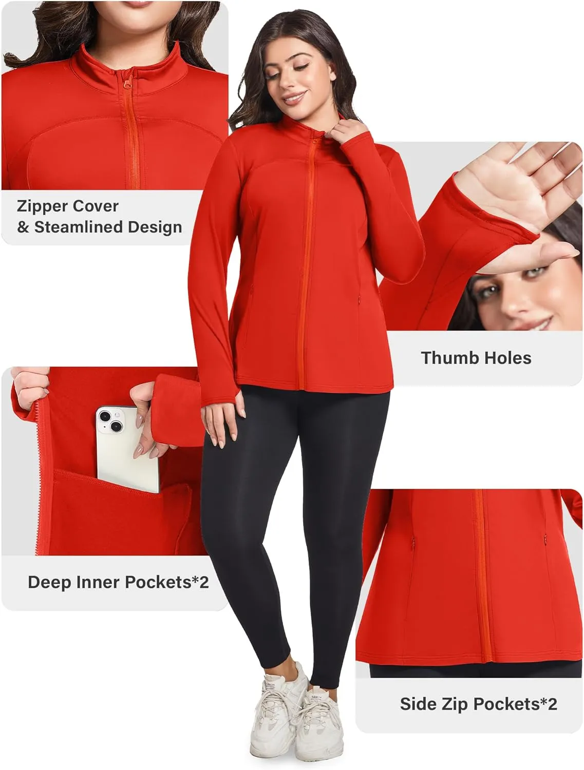 FOREYOND Plus Size Jackets for Women Athletic Workout Running Jacket Full Zip up Lightweight Yoga Tops with Thumb Holes