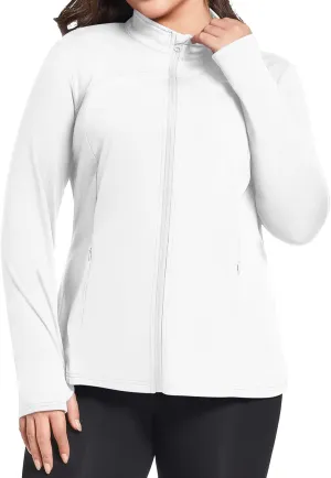 FOREYOND Plus Size Jackets for Women Athletic Workout Running Jacket Full Zip up Lightweight Yoga Tops with Thumb Holes
