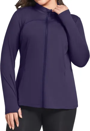 FOREYOND Plus Size Jackets for Women Athletic Workout Running Jacket Full Zip up Lightweight Yoga Tops with Thumb Holes