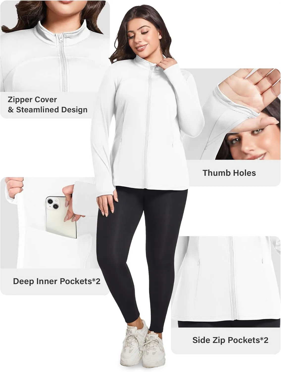FOREYOND Plus Size Jackets for Women Athletic Workout Running Jacket Full Zip up Lightweight Yoga Tops with Thumb Holes