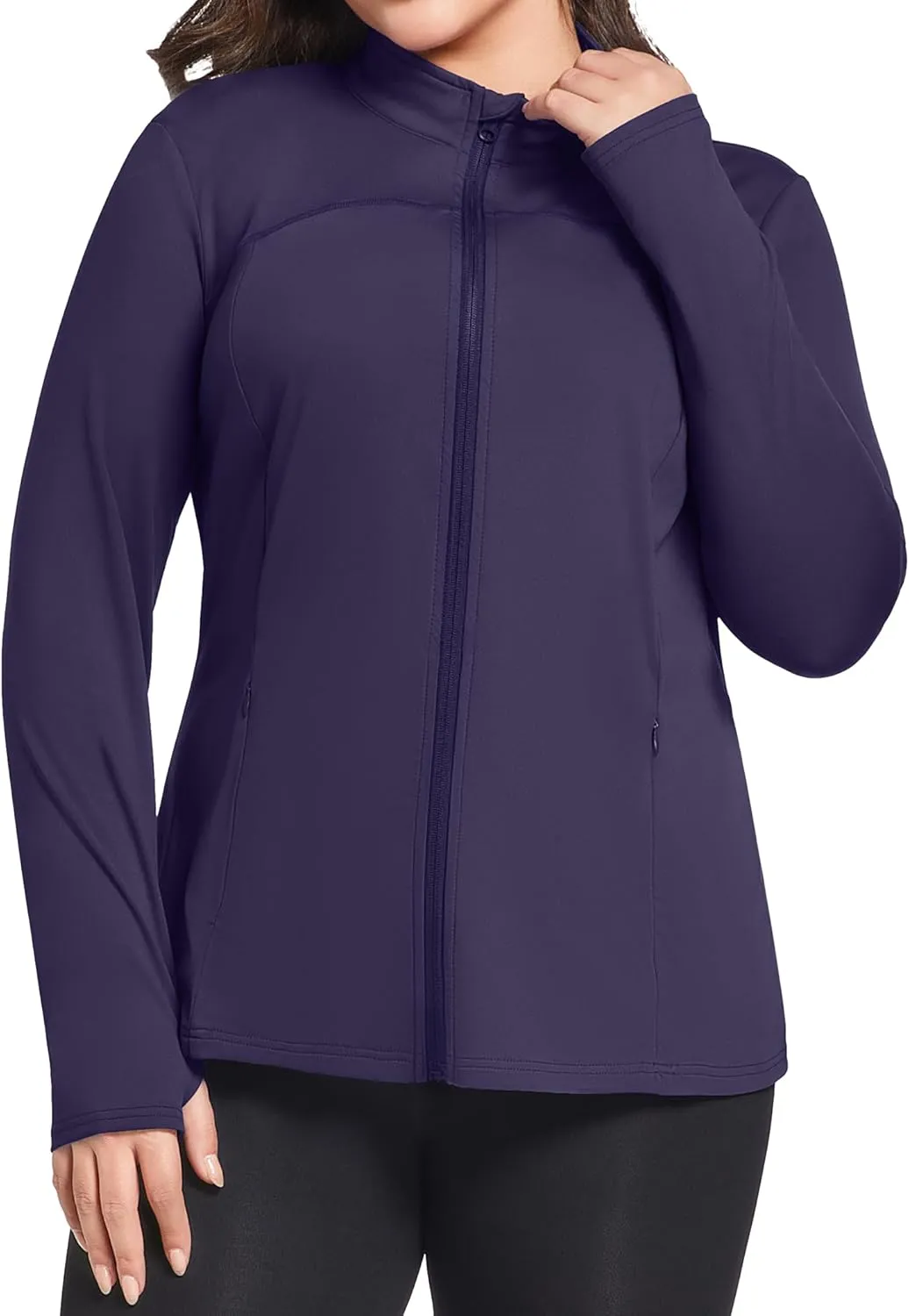 FOREYOND Plus Size Jackets for Women Athletic Workout Running Jacket Full Zip up Lightweight Yoga Tops with Thumb Holes