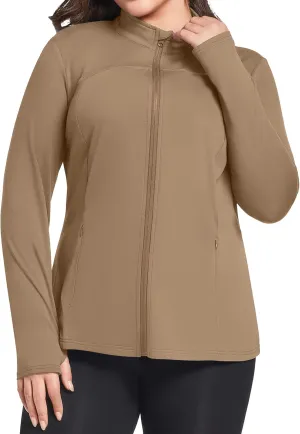 FOREYOND Plus Size Jackets for Women Athletic Workout Running Jacket Full Zip up Lightweight Yoga Tops with Thumb Holes