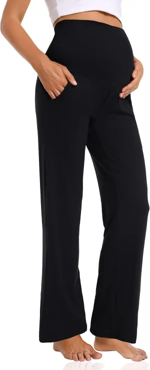 Foucome Women's Maternity Pants Casual Loose Wide Leg Cozy Pant Pregnancy Palazzo Lounge Trousers with Pockets