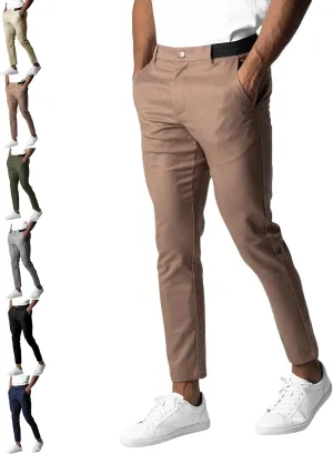 Foueo Active Chinos, Active Pants Men, Mens Chinos Slim Fit Stretch Skinny Tapered Dress Pants Casual Solid Trousers