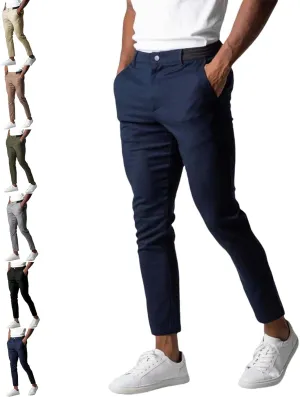 Foueo Active Chinos, Active Pants Men, Mens Chinos Slim Fit Stretch Skinny Tapered Dress Pants Casual Solid Trousers