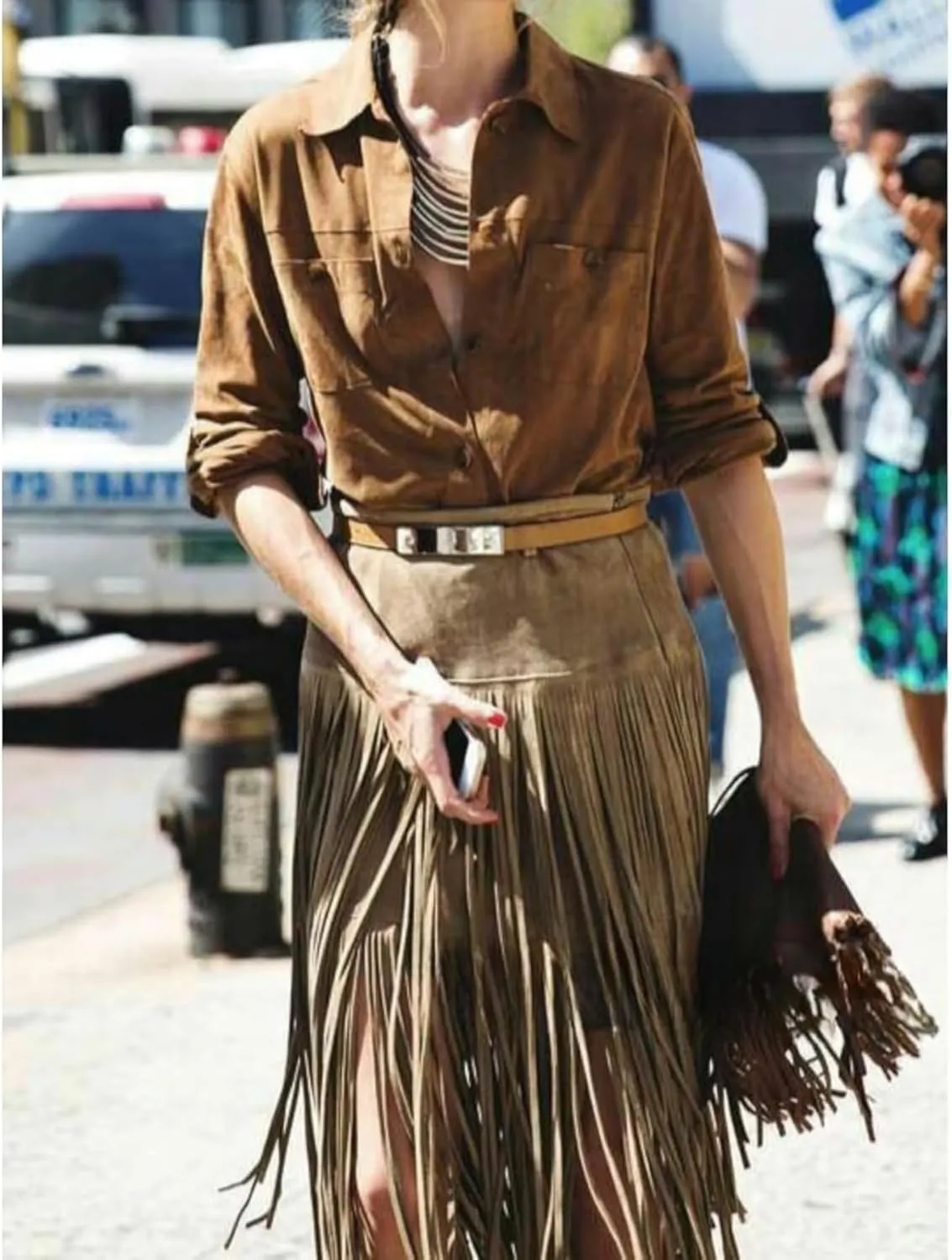 Fringe Midi High Waist Layered Tassel Suede Cowboy Bodycon Pencil Cozy Trendy Casual Skirts