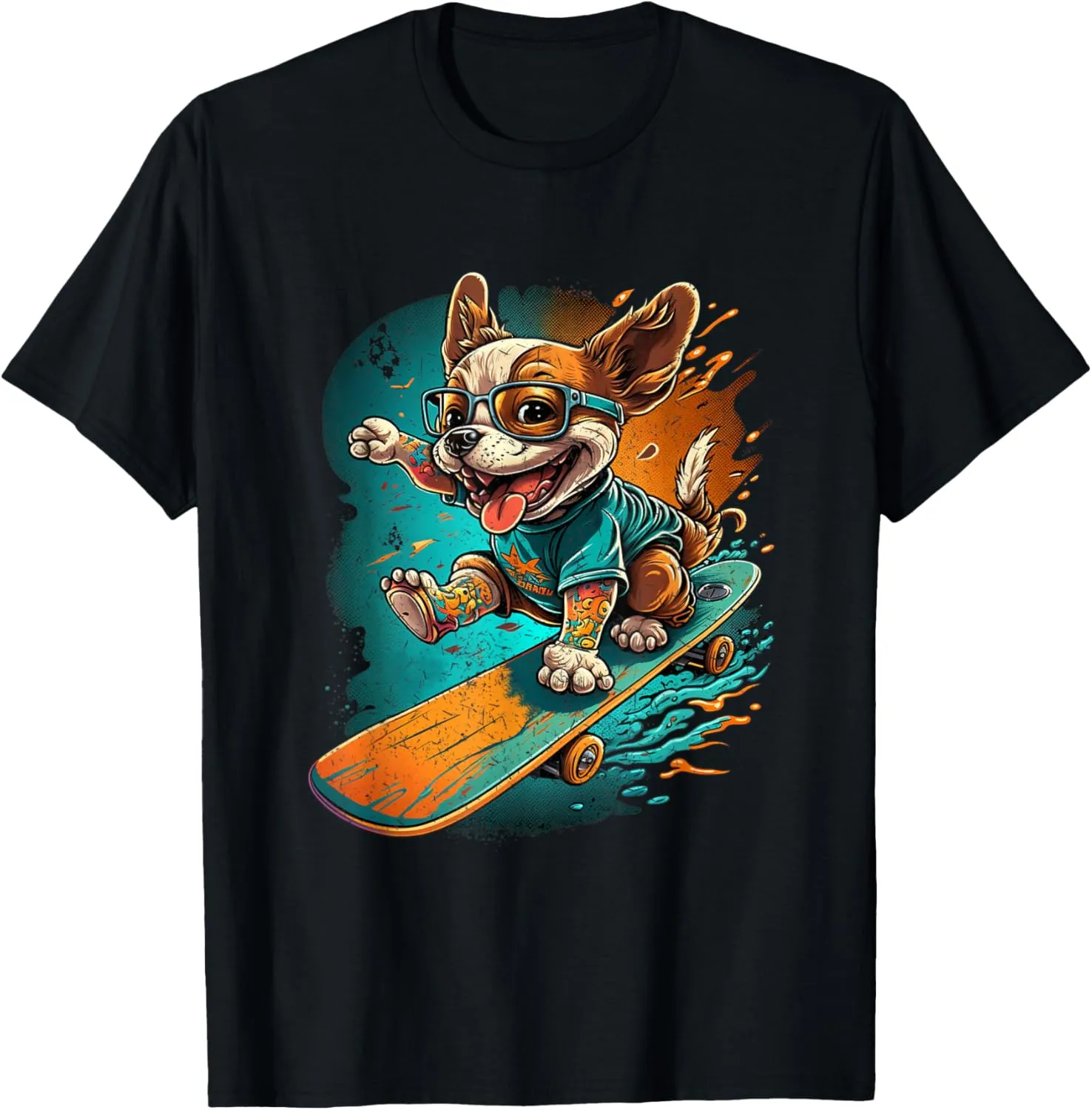 Fun Puppy Riding Skateboard Graphic T-Shirt