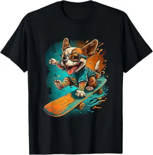 Fun Puppy Riding Skateboard Graphic T-Shirt