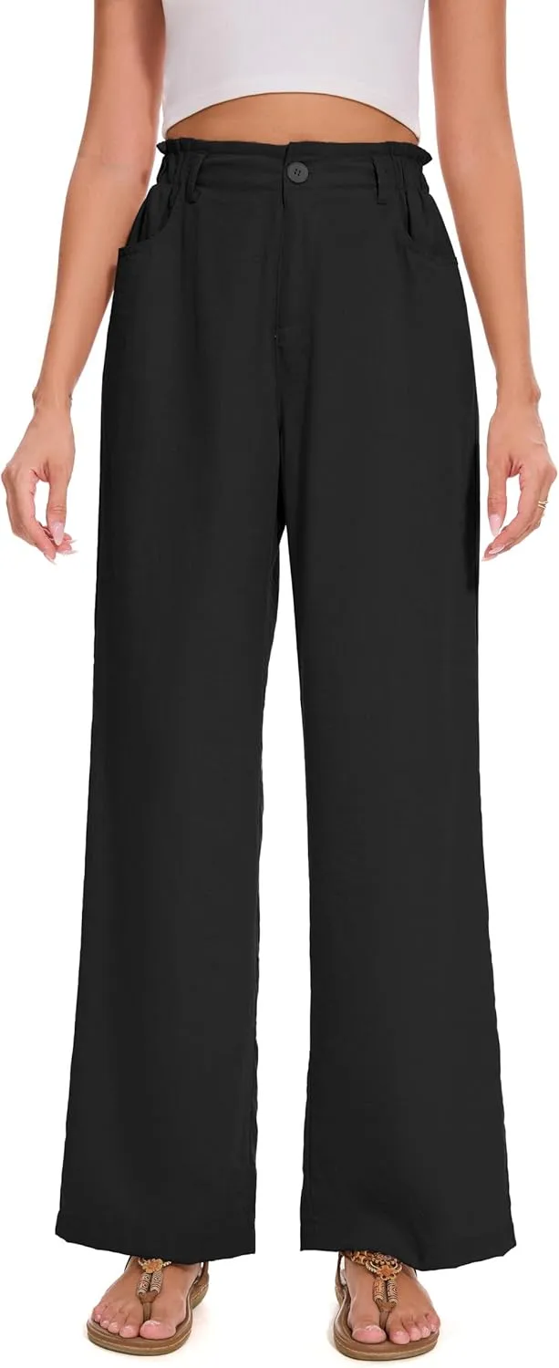 FUNYYZO Women Summer Capri Pants Trousers Pants Drawstring Waist Wide Leg Casual Loose Fit Dressy Pants