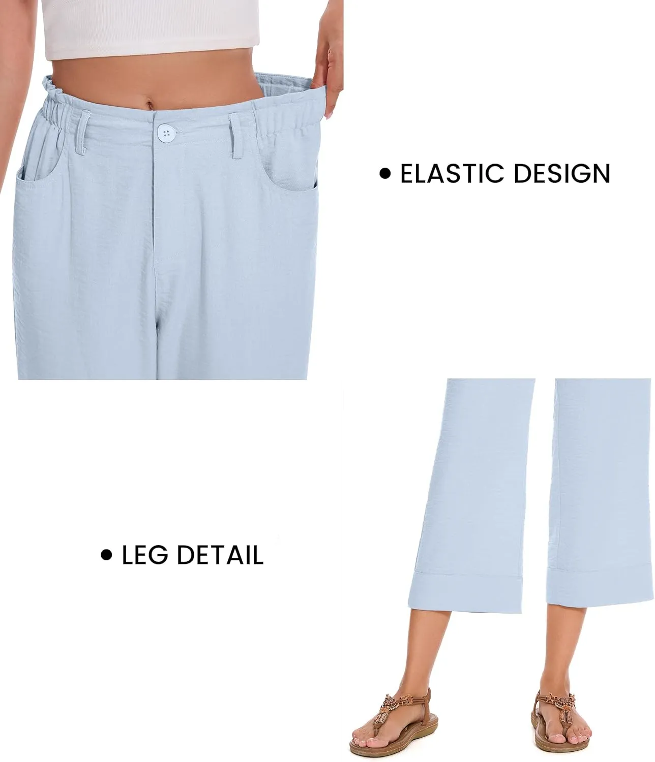FUNYYZO Women Summer Capri Pants Trousers Pants Drawstring Waist Wide Leg Casual Loose Fit Dressy Pants