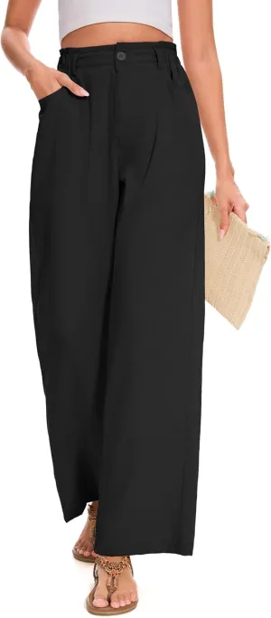 FUNYYZO Women Summer Capri Pants Trousers Pants Drawstring Waist Wide Leg Casual Loose Fit Dressy Pants