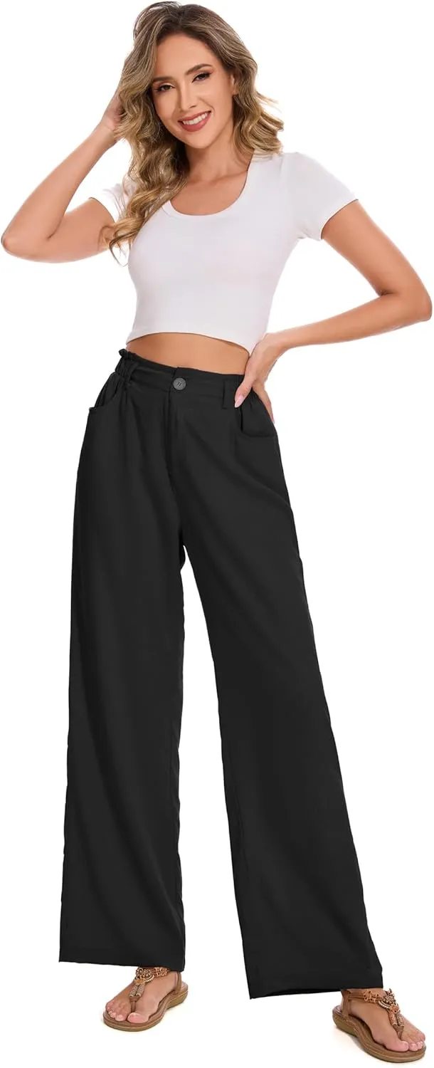FUNYYZO Women Summer Capri Pants Trousers Pants Drawstring Waist Wide Leg Casual Loose Fit Dressy Pants