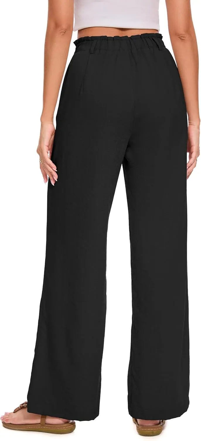 FUNYYZO Women Summer Capri Pants Trousers Pants Drawstring Waist Wide Leg Casual Loose Fit Dressy Pants
