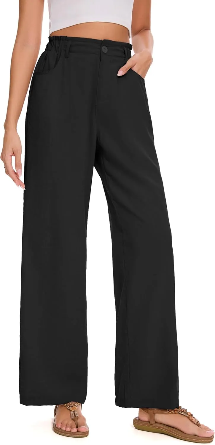 FUNYYZO Women Summer Capri Pants Trousers Pants Drawstring Waist Wide Leg Casual Loose Fit Dressy Pants