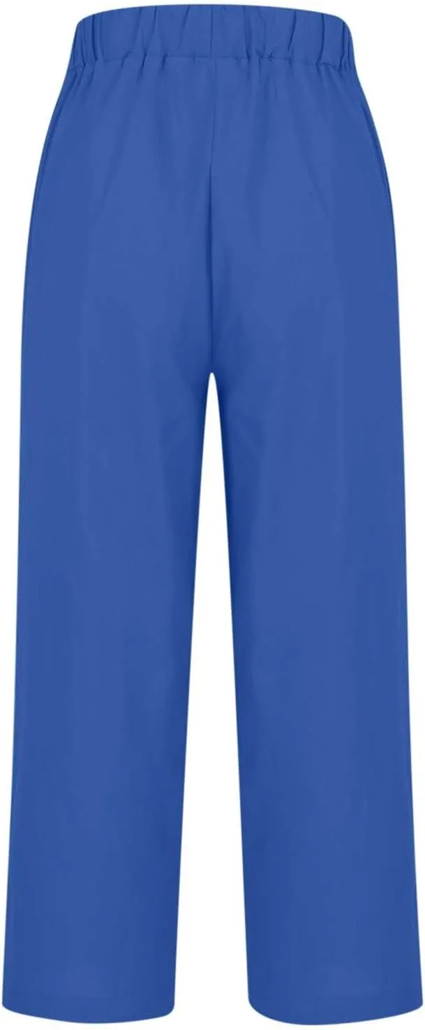 FZYLQY Cotton Linen Pants for Women Summer Elastic Waist Crop Pants Plus Size Straight Leg Slack Casual Trousers with Pocket