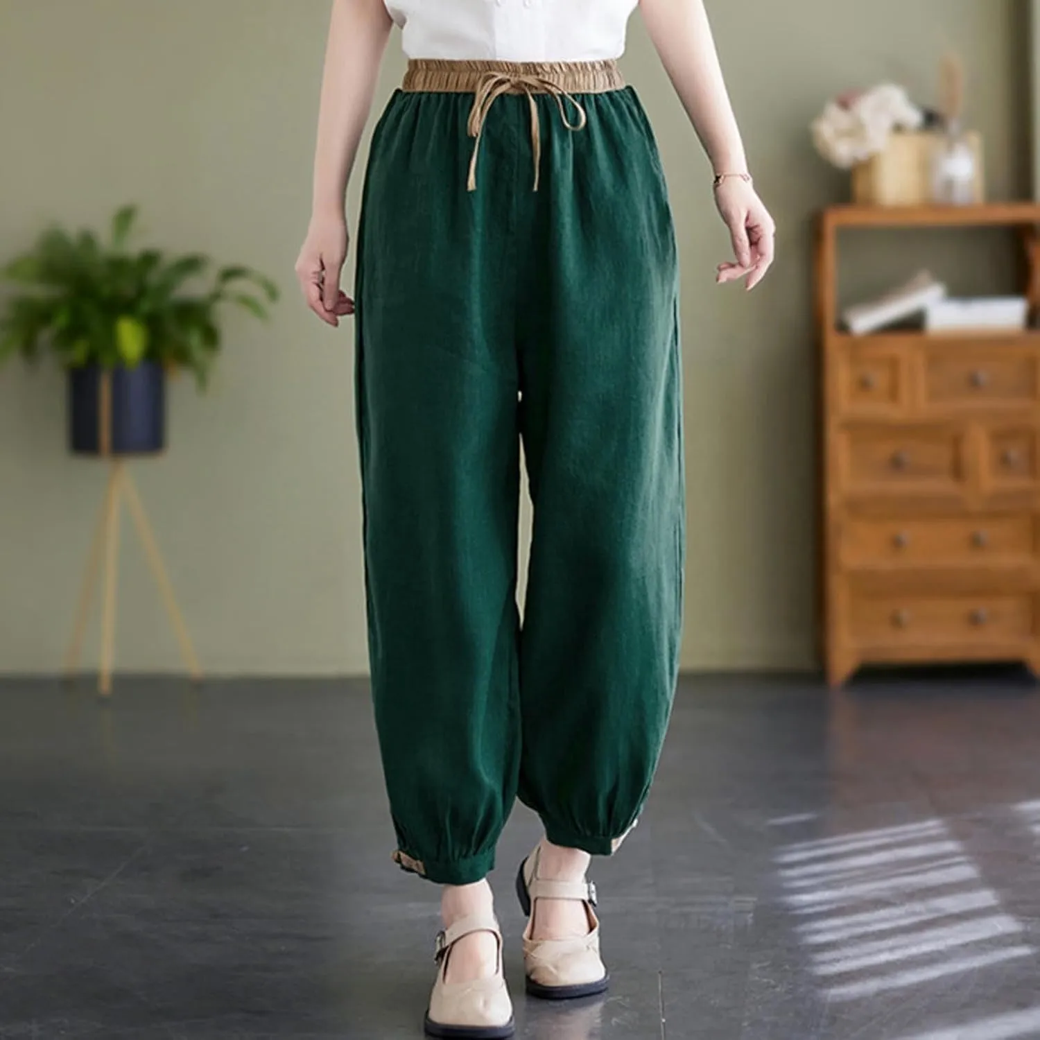FZYLQY Linen Pants for Women Summer 2025 Casual Elastic Waist Trousers Relax Fit Comfy Palazzo Wide Leg Pants Sweatpants