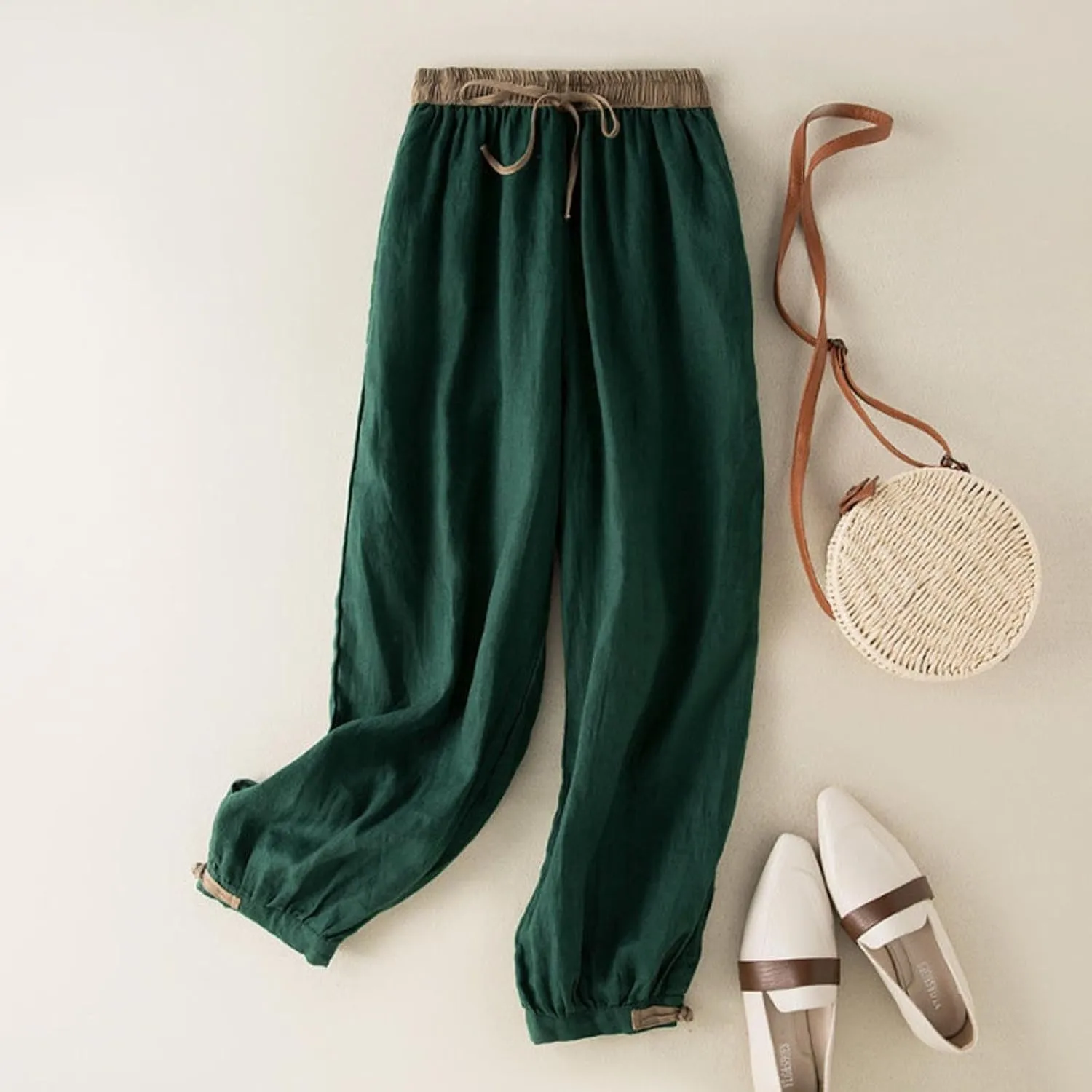 FZYLQY Linen Pants for Women Summer 2025 Casual Elastic Waist Trousers Relax Fit Comfy Palazzo Wide Leg Pants Sweatpants