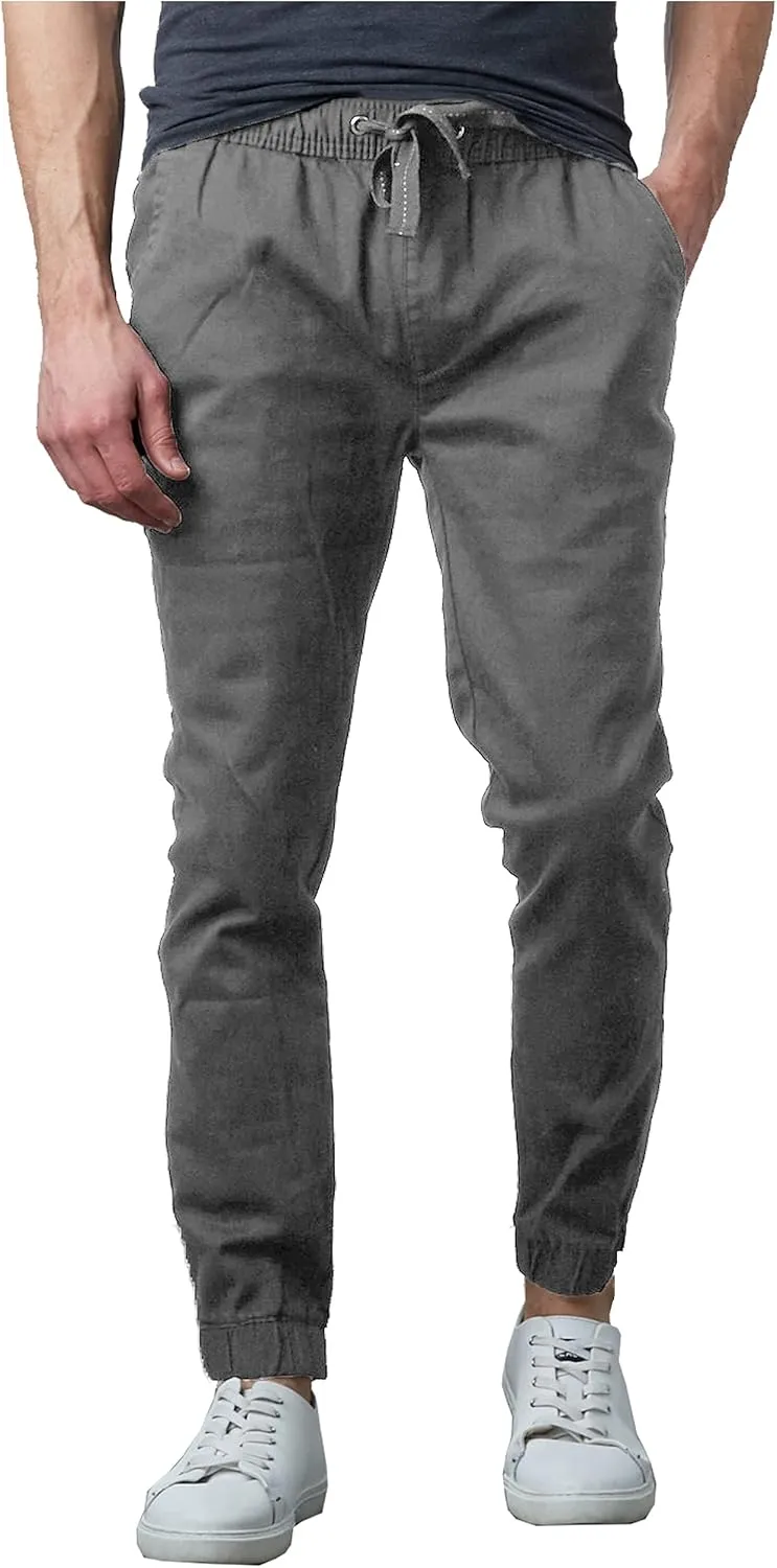Galaxy by Harvic Men's Basic Stretch Twill Joggers Chinos Hiking Drawstring