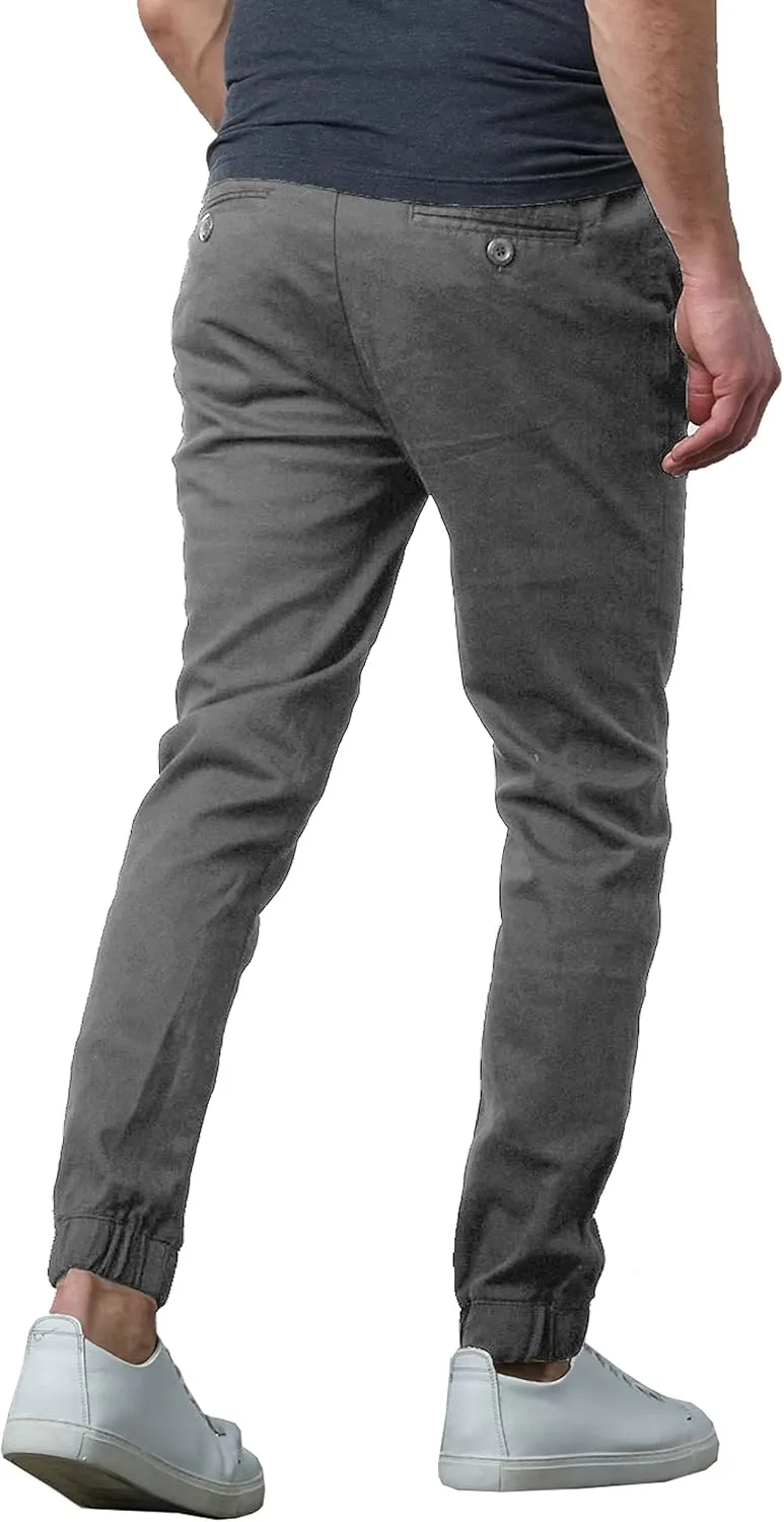 Galaxy by Harvic Men's Basic Stretch Twill Joggers Chinos Hiking Drawstring