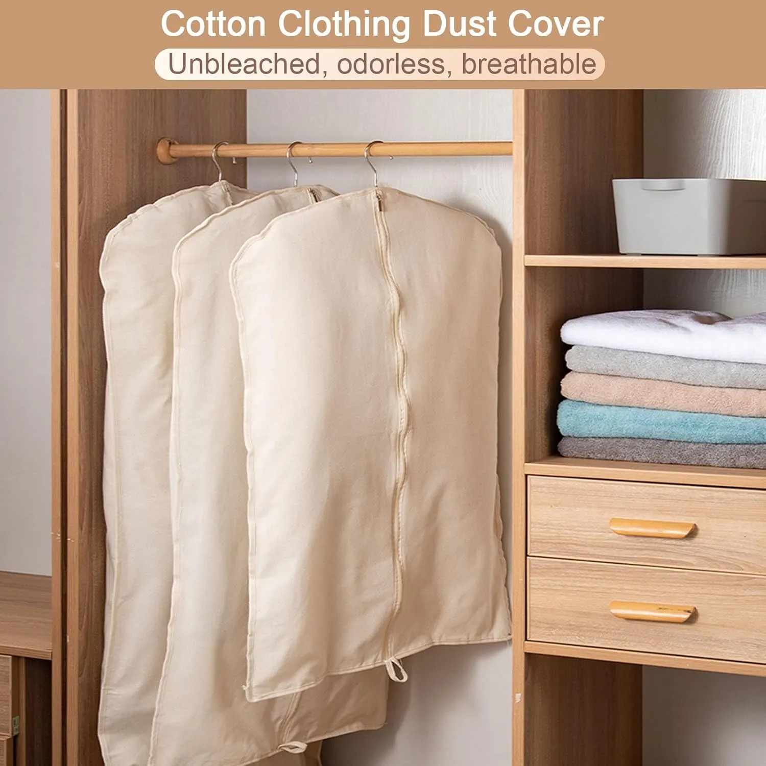 Garment Bags for Hanging Clothes, Clothe Cover, Made of Cotton with Woven Handle can be Used for Hanging or Folding for Travel(60x120cm x47in)