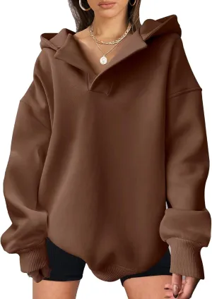 Gladtbser Women's Loose Casual Hoodies Sport Pullover Oversized Cozy Hooded Sweatshirt Fall Winter Outfits Long Sleeve Tops