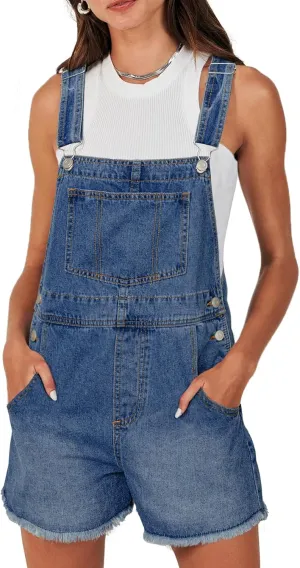 Glamaker Denim Overall Shorts for Women Summer Casual Jean Romper Jumpsuit Loose Fit Outfits Rompers with Pockets 2025