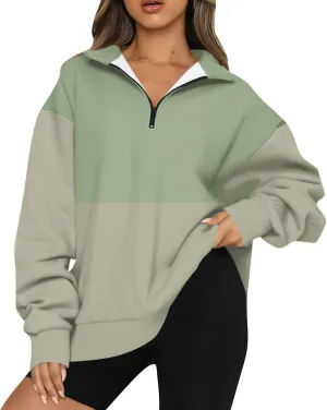 GOFULY 1/4 Zip Pullover Women Fall Color Block Oversized Sweatshirt Sexy Long Sleeve Pullover Tops Winter Cute Outfits 2024