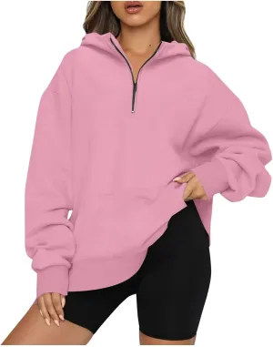 GOFULY Sweatshirt Women Oversized Fall 1/4 Zip Sweatshirt No Hoodie Winter Solid Long Sleeve Shirts Vintage Pullover Sweaters