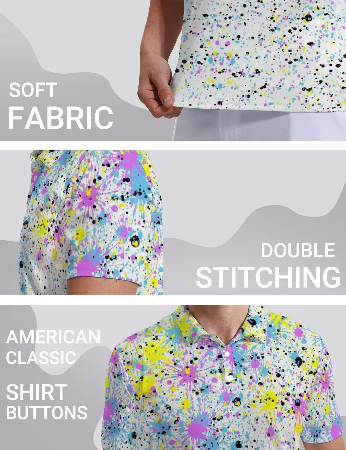 Golf Polo Shirts for Men Moisture Wicking Quick Dry Mens Golf Shirts 4-Way Stretch Funny Polo Short Sleeve