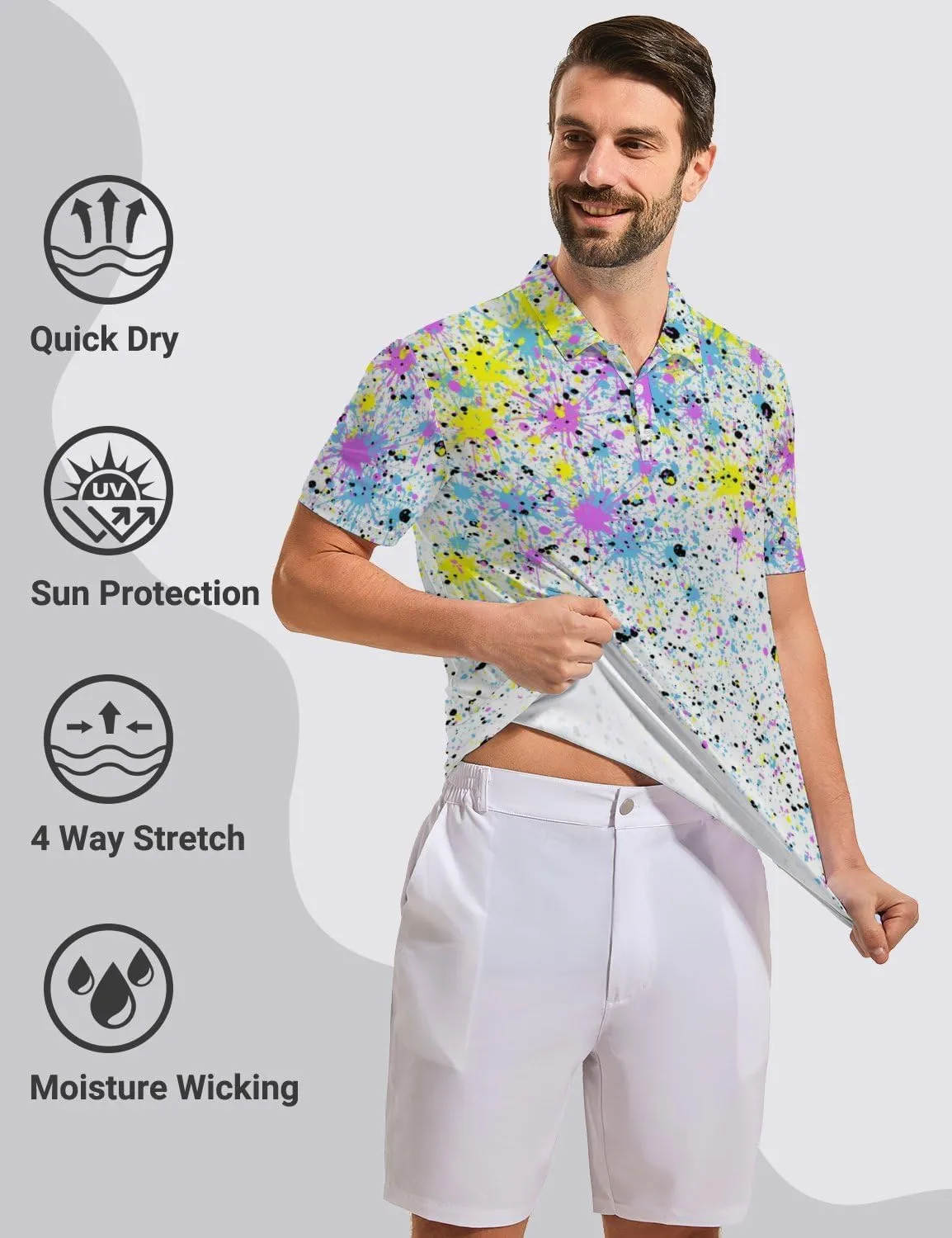 Golf Polo Shirts for Men Moisture Wicking Quick Dry Mens Golf Shirts 4-Way Stretch Funny Polo Short Sleeve