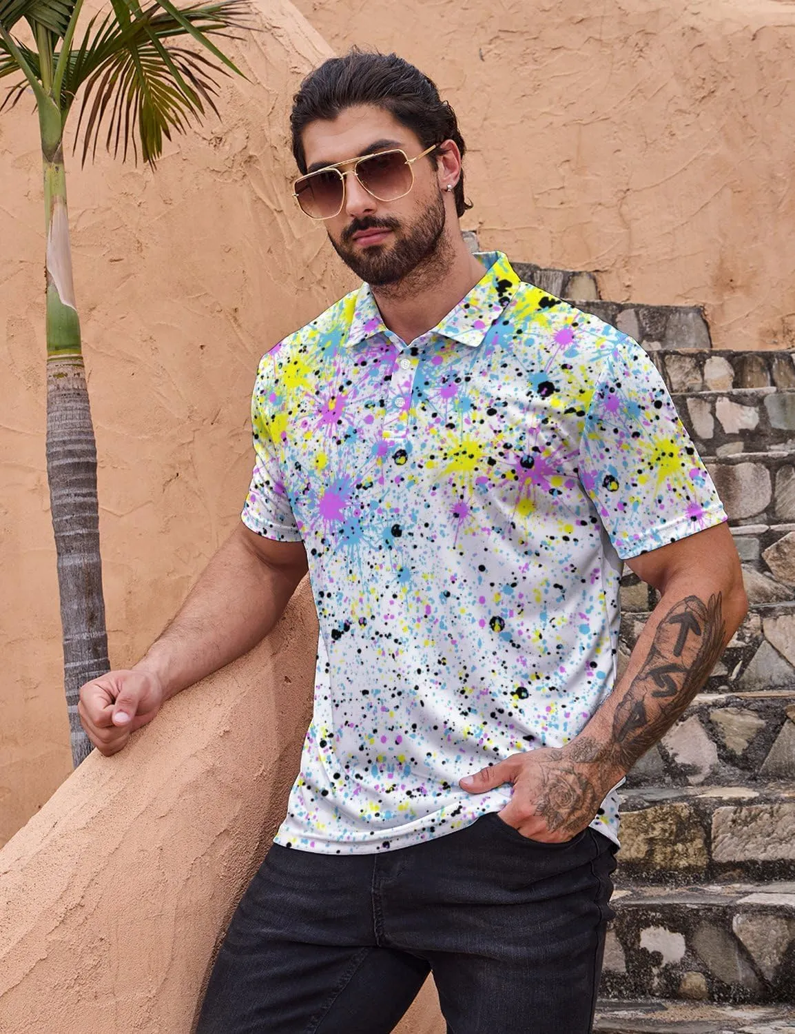 Golf Polo Shirts for Men Moisture Wicking Quick Dry Mens Golf Shirts 4-Way Stretch Funny Polo Short Sleeve