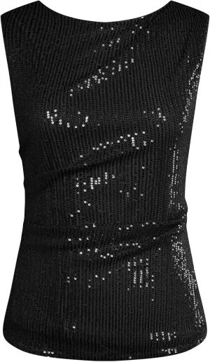 GRACE KARIN Womens Tank Tops Crew Neck Sleeveless Sequin Top Backless Sparkle Shimmer Party Glitter Shirts