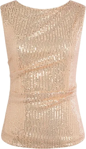 GRACE KARIN Womens Tank Tops Crew Neck Sleeveless Sequin Top Backless Sparkle Shimmer Party Glitter Shirts