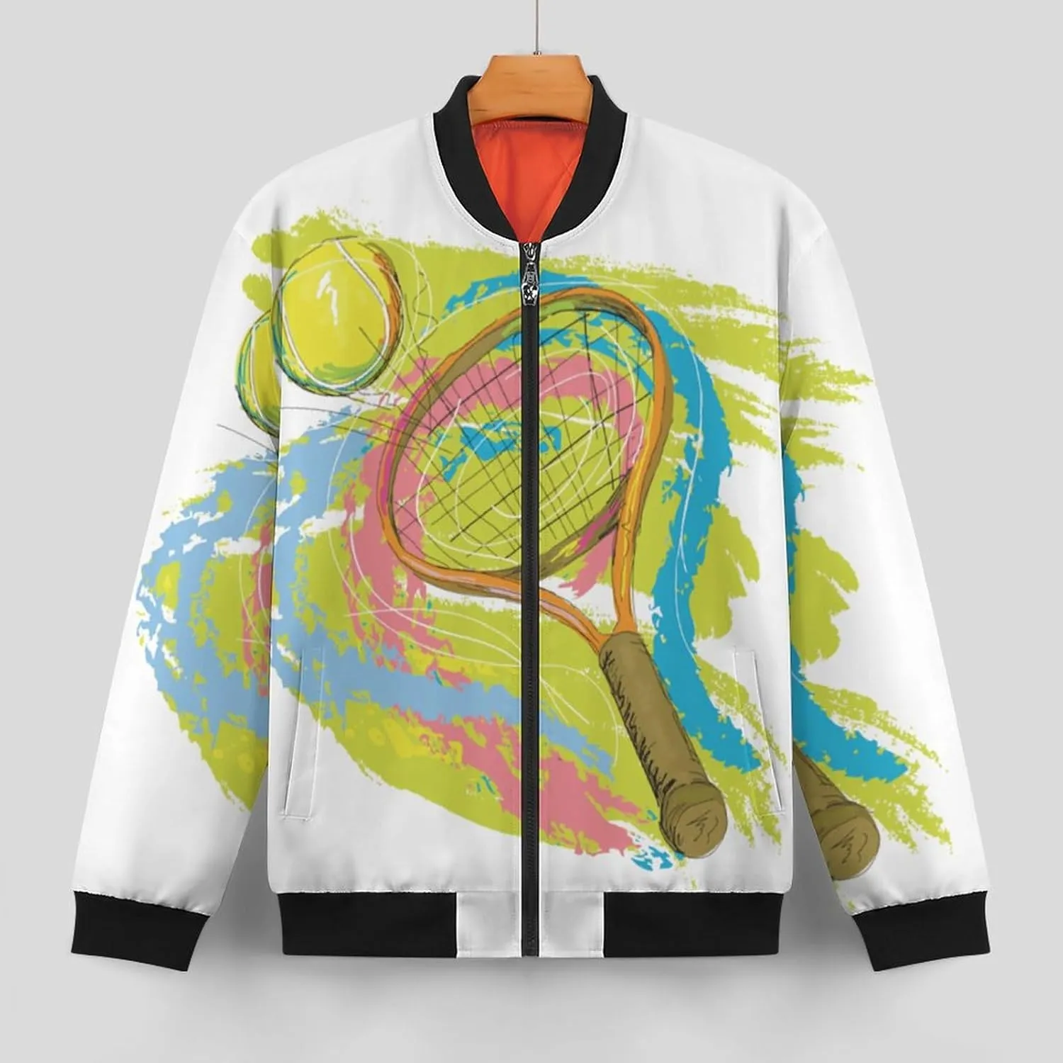 Graffiti Tennis Racket Men's Bomber Jacket Lightweight Windbreaker Fashion Spring Fall Coats Casual Jackets for Men