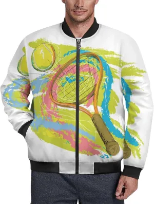 Graffiti Tennis Racket Men's Bomber Jacket Lightweight Windbreaker Fashion Spring Fall Coats Casual Jackets for Men