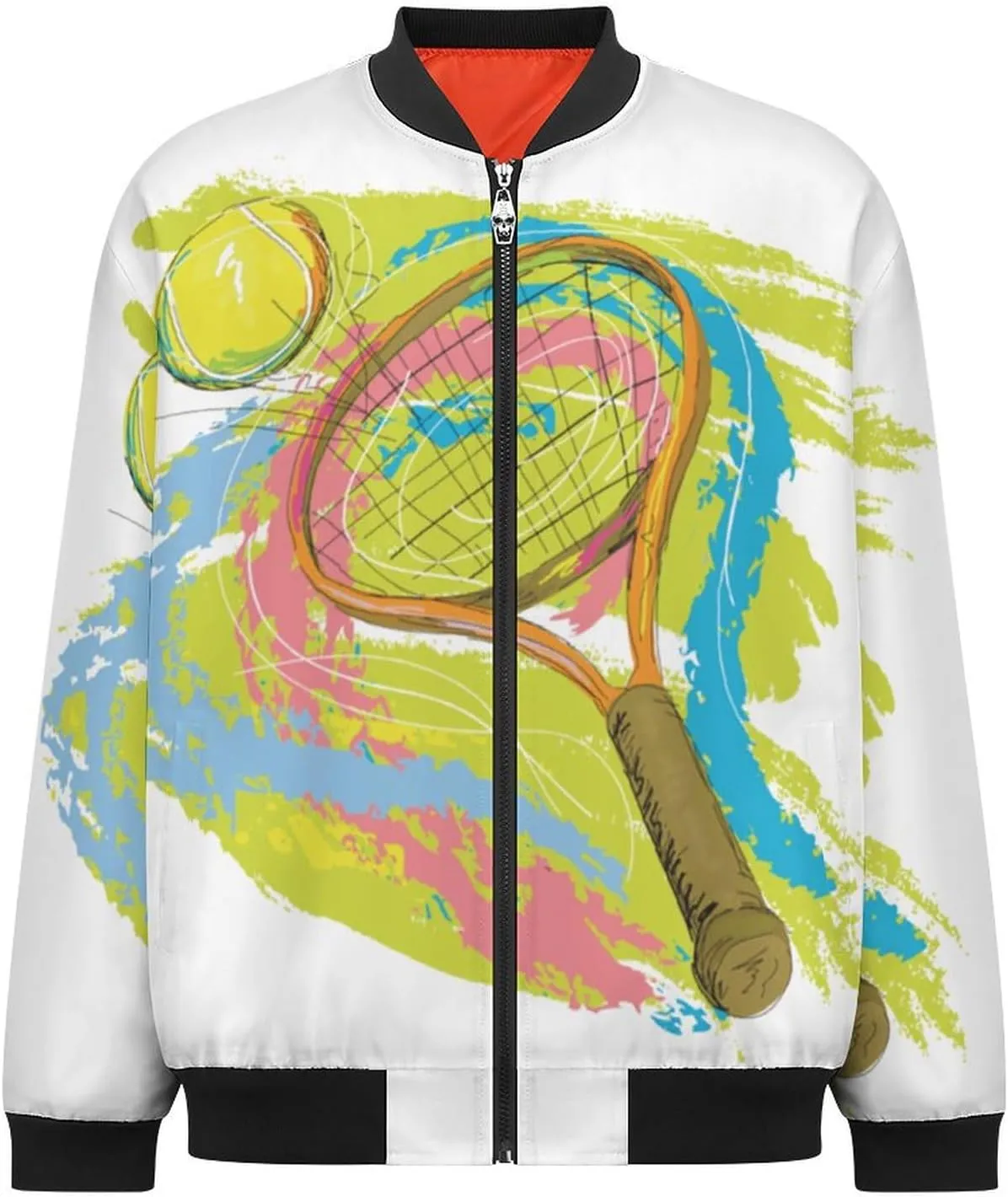 Graffiti Tennis Racket Men's Bomber Jacket Lightweight Windbreaker Fashion Spring Fall Coats Casual Jackets for Men
