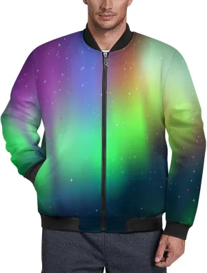 Green Aurora Men's Bomber Jacket Lightweight Windbreaker Fashion Spring Fall Coats Casual Jackets for Men
