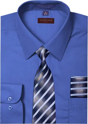 Guytalk Mens Dress Shirt with Matching Tie and Handkerchief(30 Colors, XS-5XL)
