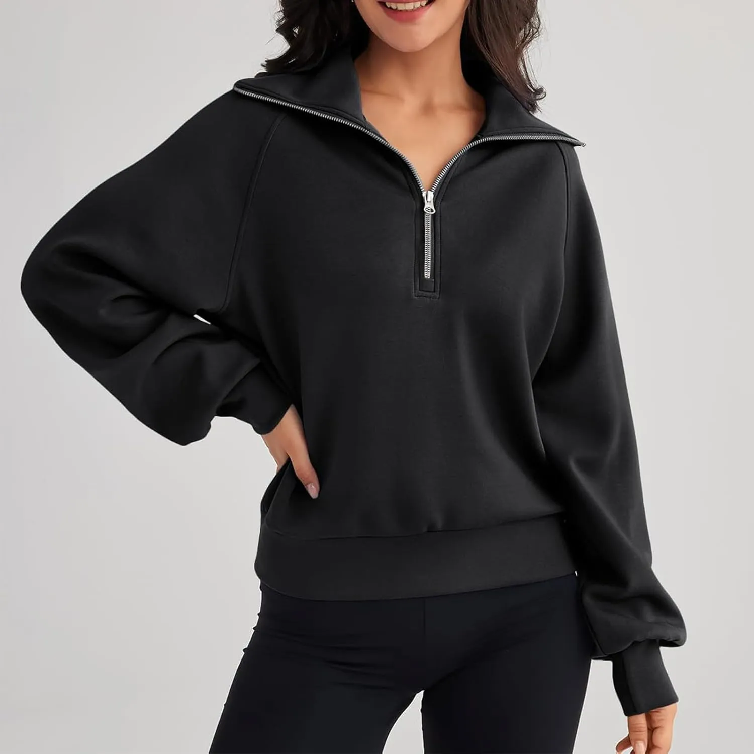 Half Zip Sweatshirt Women Quarter Zip Pullover Plain Casual Long Sleeve Zipper Sweatshirt Shirts Tops Fall