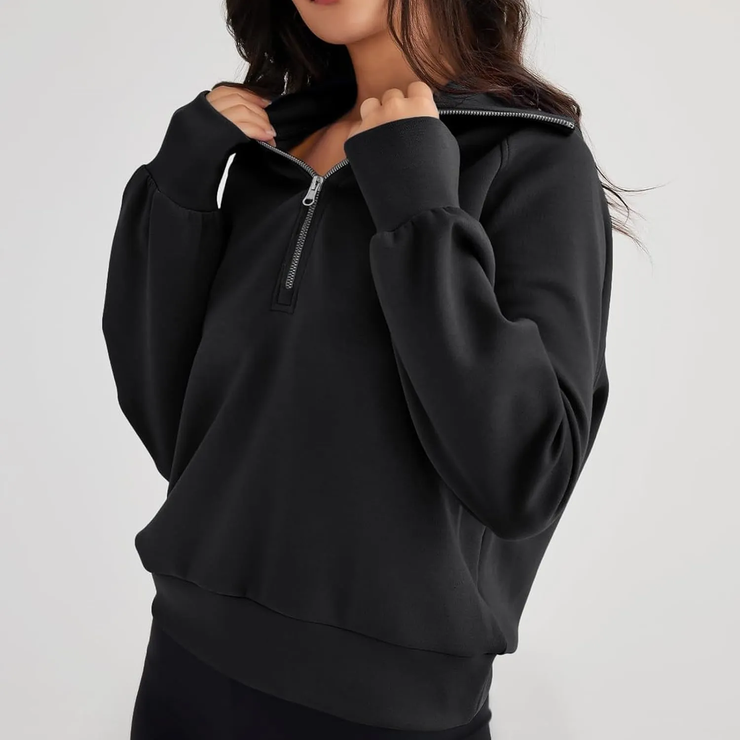 Half Zip Sweatshirt Women Quarter Zip Pullover Plain Casual Long Sleeve Zipper Sweatshirt Shirts Tops Fall