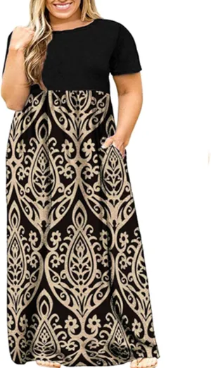 Halife Plus Size Dresses for Curvy Women Summer Casual Beach Long Maxi Dress with Pockets