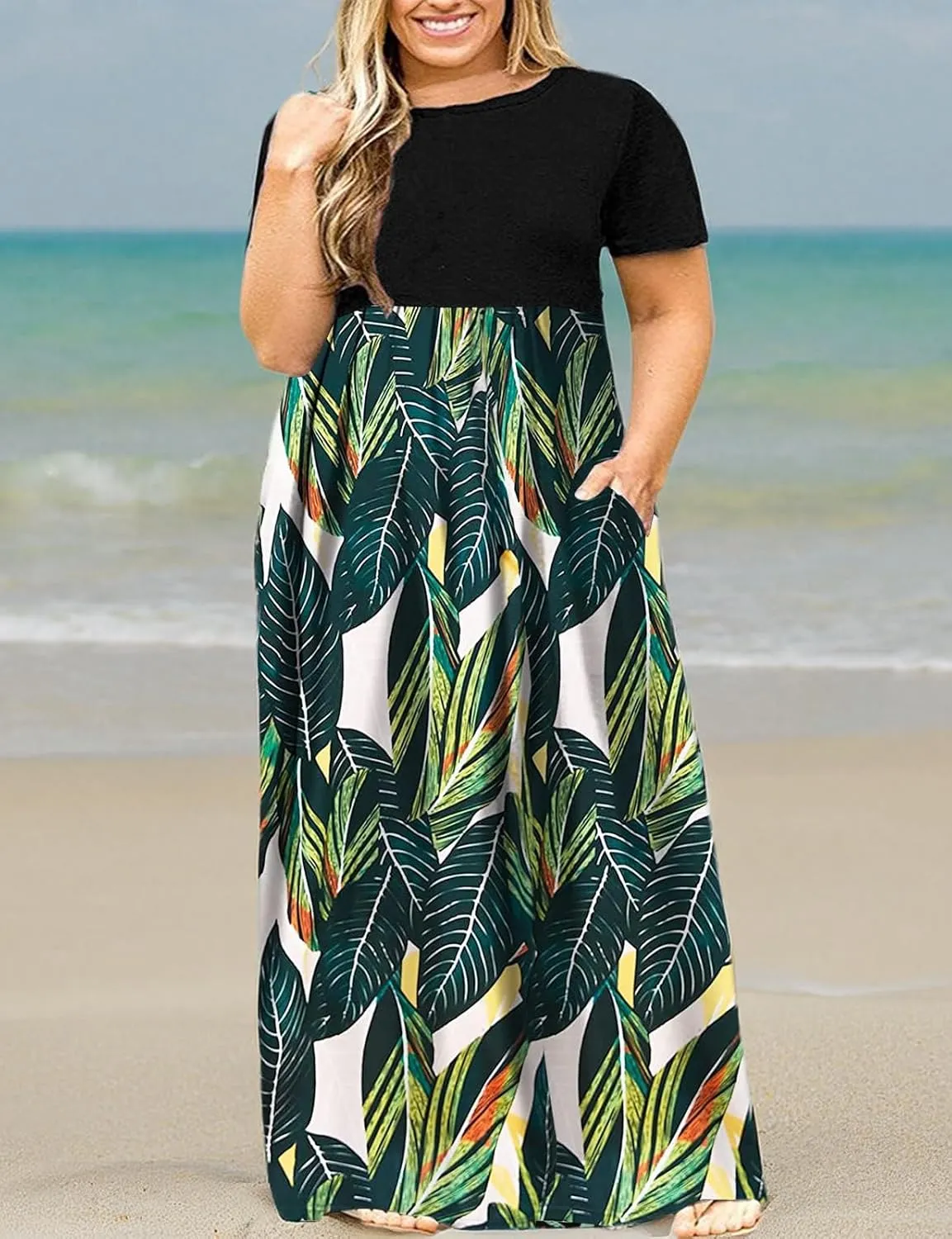 Halife Plus Size Dresses for Curvy Women Summer Casual Beach Long Maxi Dress with Pockets