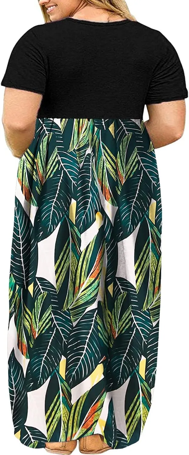 Halife Plus Size Dresses for Curvy Women Summer Casual Beach Long Maxi Dress with Pockets