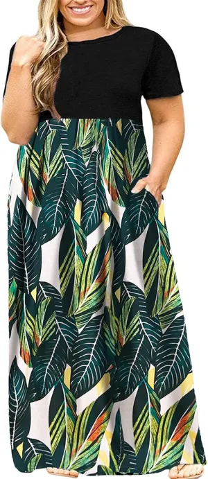 Halife Plus Size Dresses for Curvy Women Summer Casual Beach Long Maxi Dress with Pockets