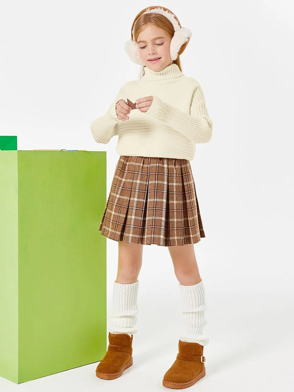 Haloumoning Kids Girls Turtleneck Tunic Sweaters Dress Oversized Long Sleeve Knit Chunky Pullover Jumper with Slit 5-14T
