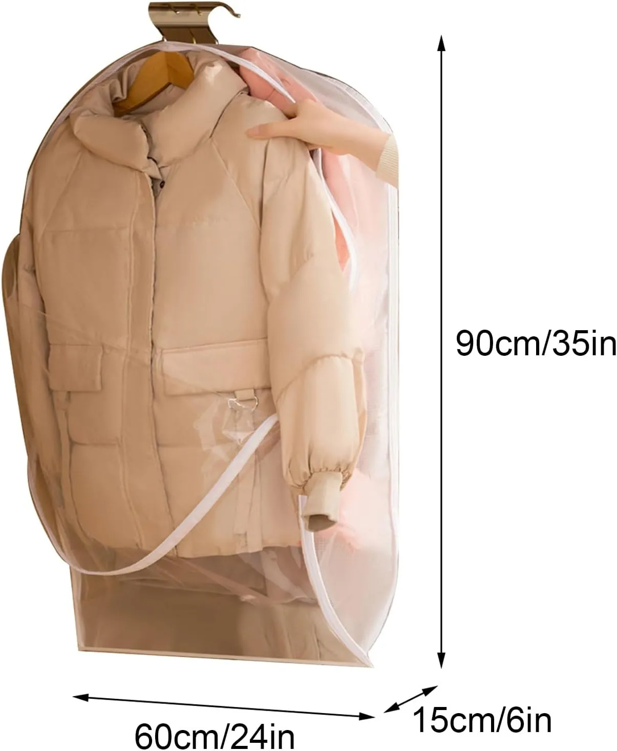 Hanging Garment Bag, Clothes Cover, Side Zipper Design, Large Transparent Window, Suitable for Down Jackets, Coats, Winter Thick Clothes(60x90x15cm x35x6in)