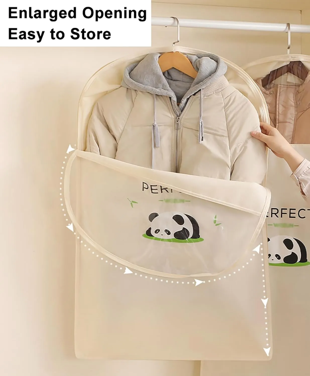 Hanging Garment Bags Save 40% Space, Wardrobe Garment Covers with Zipper Dustproof Suit Bag, Self Compression Clothes Storage Bags for down Jacket(Size:110cm-1Pcs)
